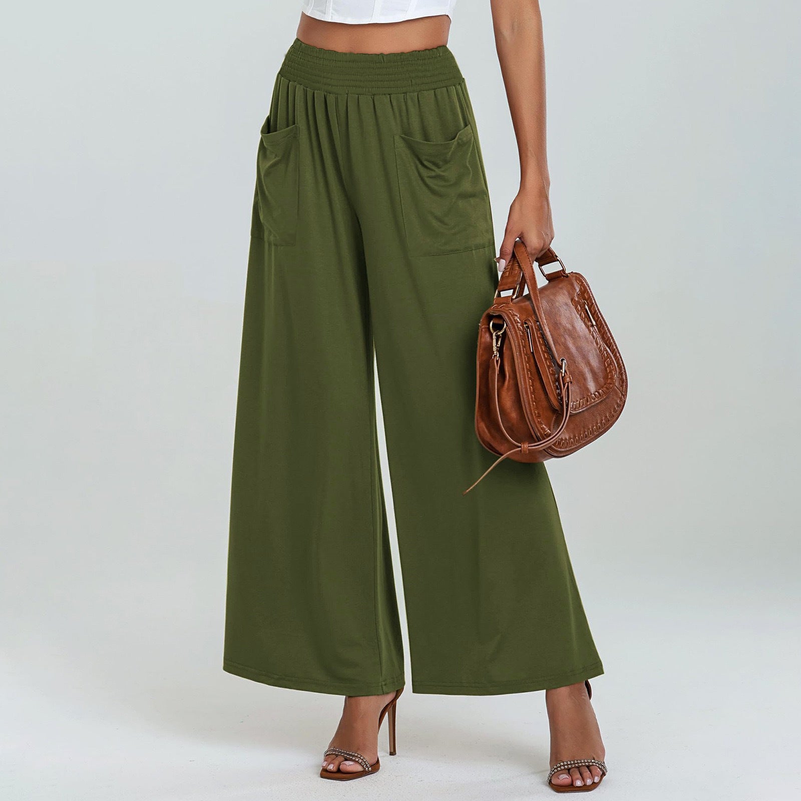 Damen Weit geschnittene Palazzo-Hose mit elastischem Bund und praktischen Taschen