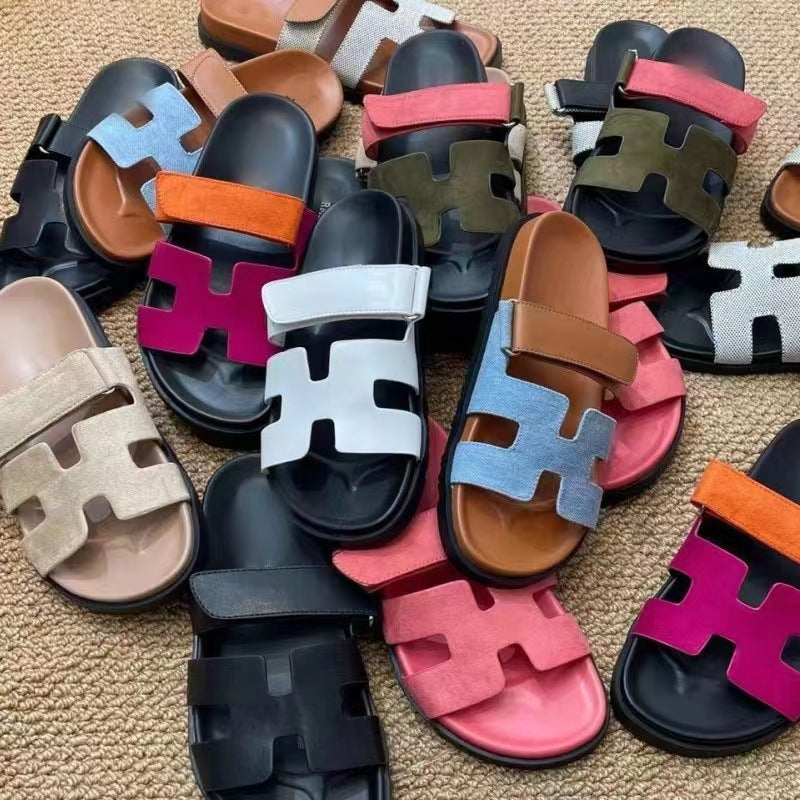 Damen bequeme Kunstleder-Sandalen mit verstellbaren Riemen