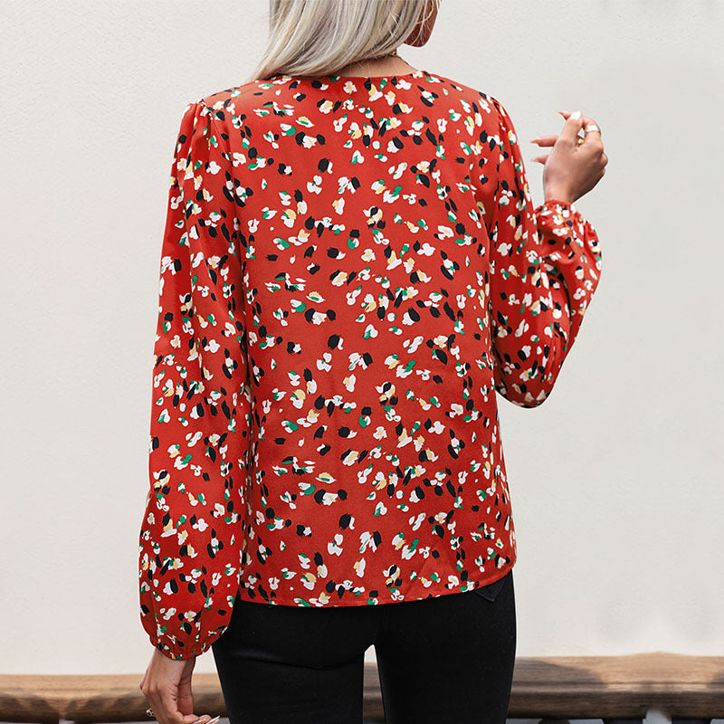 Damen Leichte Langarm-Bluse mit kontrastierender Blende und abstraktem Allover-Print Shop Nory