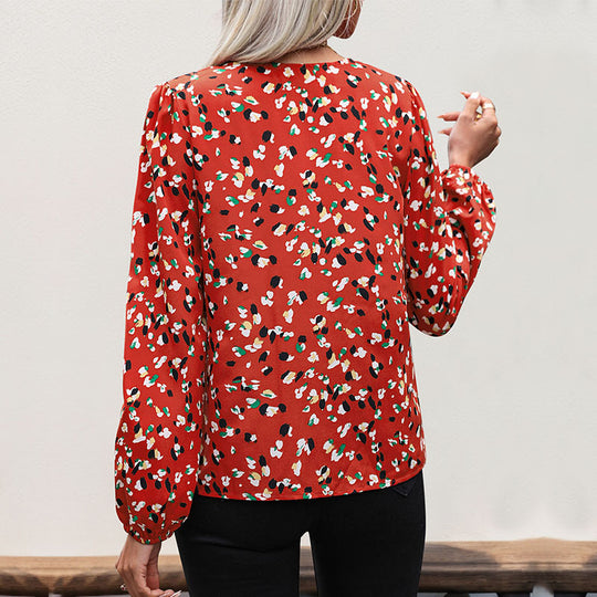 Damen Leichte Langarm-Bluse mit kontrastierender Blende und abstraktem Allover-Print Shop Nory