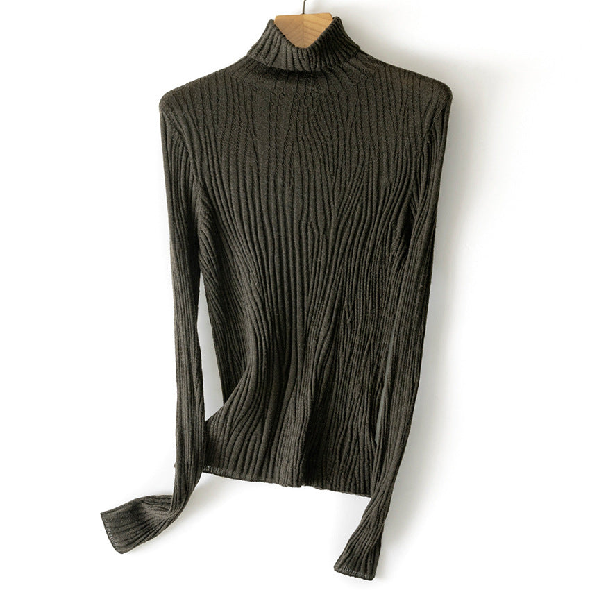 Damen Schlanker Feinstrick-Rollkragenpullover mit wellenförmiger Rippstruktur Shop Nory