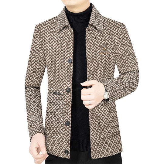 Herren Leichte gemusterte Hemdjacke im Struktur-Muster mit Einreihiger Knopfleiste Shop Nory