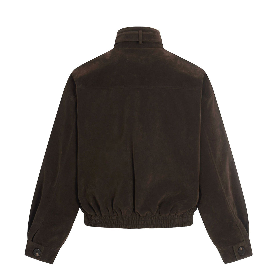 Herren Veloursleder-Blouson im Aviator‑Stil mit Stehkragen, Taillenriegel und Reißverschlusstaschen Shop Nory