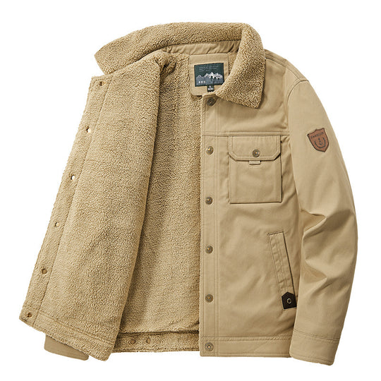 Herren Gefütterte Canvas-Arbeitsjacke mit Teddyfleece-Innenlage, Brustpatten und Utility-Taschen Shop Nory