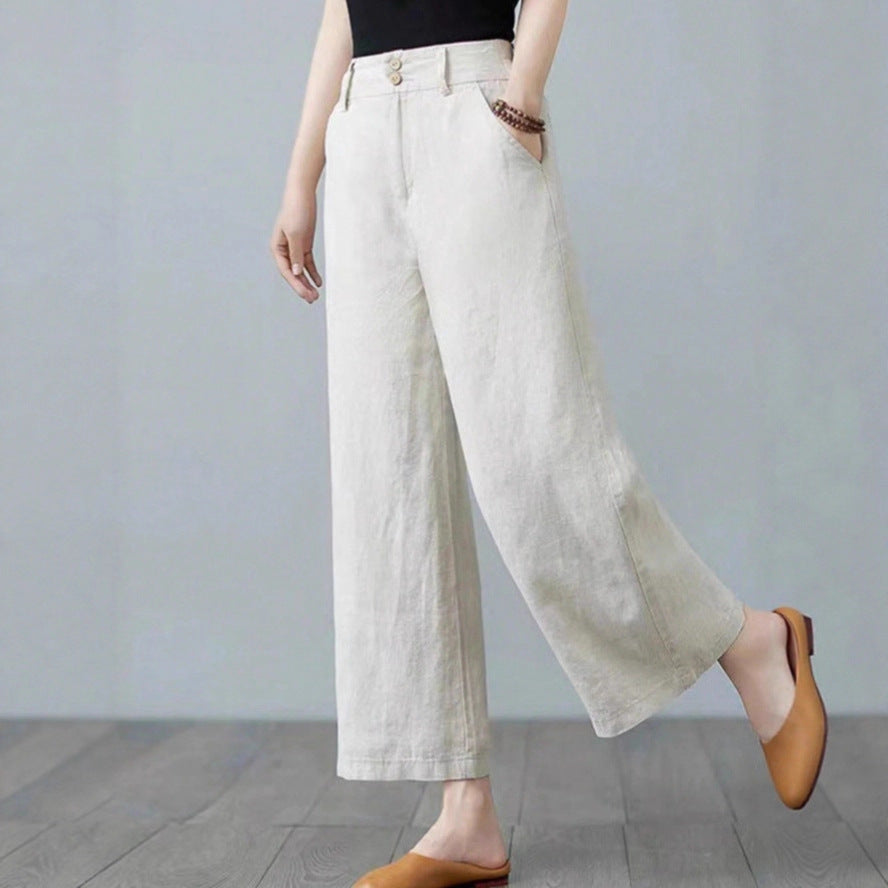 Damen Weite Leinenhose mit elastischem Bund und praktischen Seitentaschen