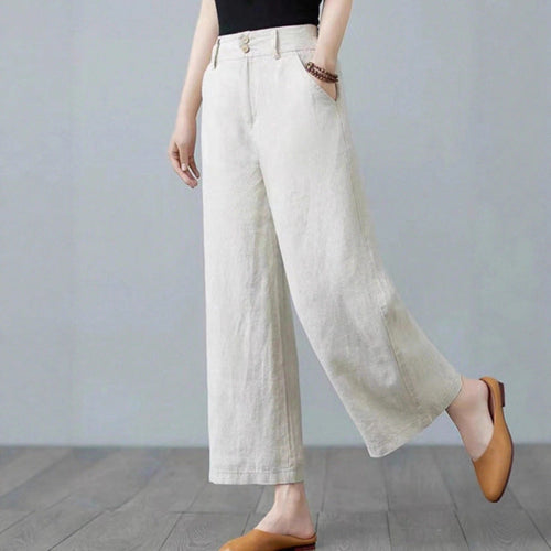 Damen Weite Leinenhose mit elastischem Bund und praktischen Seitentaschen