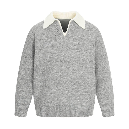 Damen Oversize Wollmix-Pullover mit kontrastpolokragen und V‑Ausschnitt Shop Nory