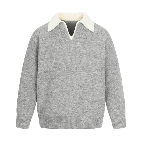 Damen Oversize Wollmix-Pullover mit kontrastpolokragen und V‑Ausschnitt Shop Nory