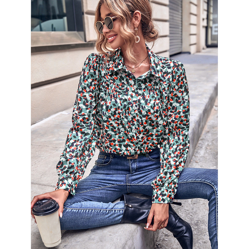 Damen Bluse mit floralem Muster und Puffärmeln Shopnory