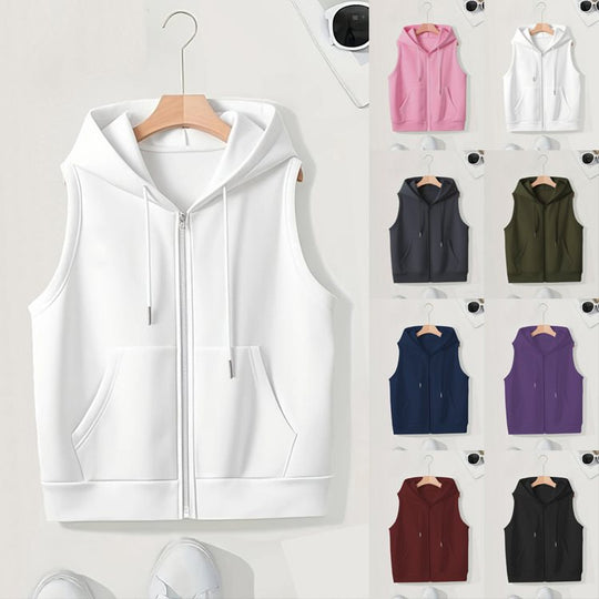 Damen Ärmellose Zip‑Hoodie‑Weste aus weichem Sweat mit Kängurutaschen Shop Nory