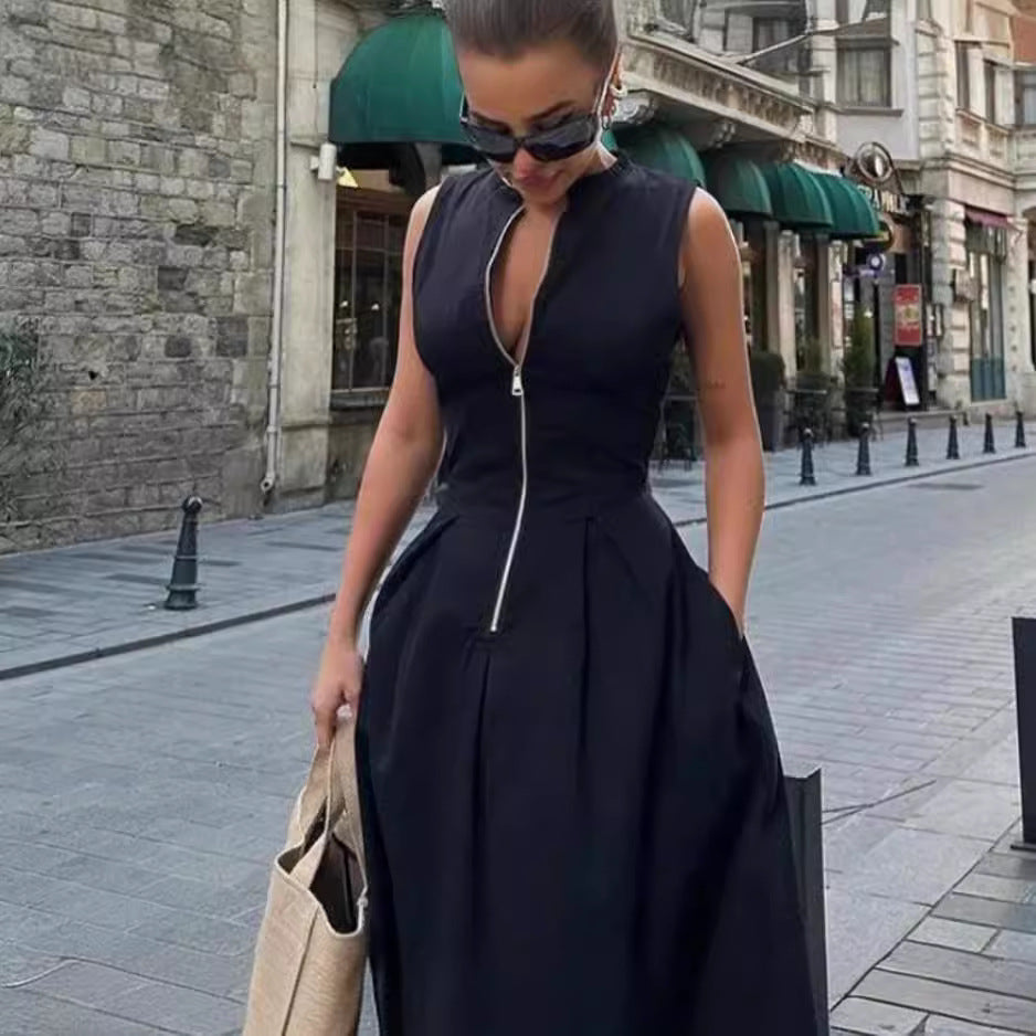 Damen Elegantes Maxi-Kleid mit tiefem V-Ausschnitt und schmalem Schnitt