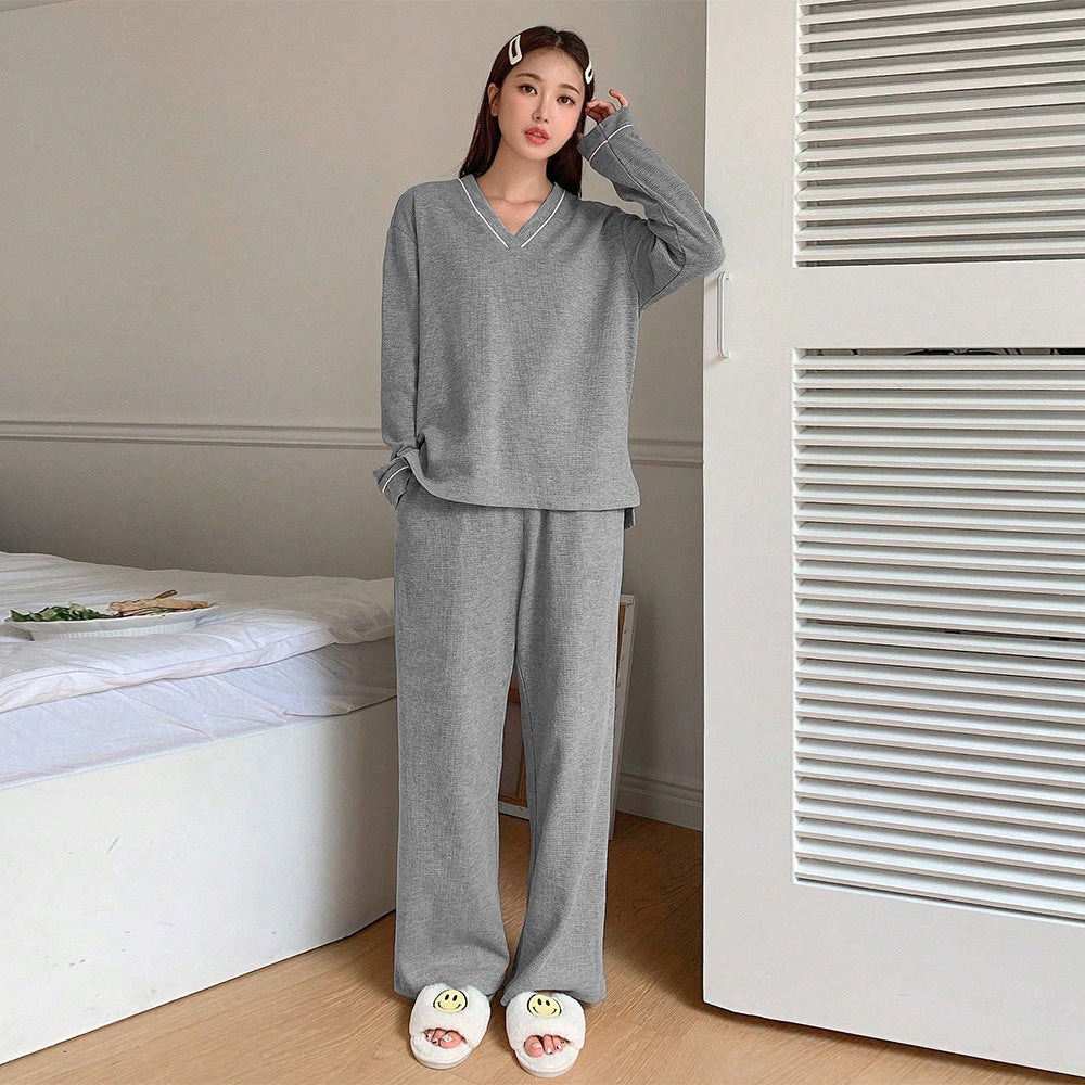 Damen gemütliches V-Neck Lounge-Set mit weitem Palazzohose-Schnitt aus weichem Jersey Shop Nory