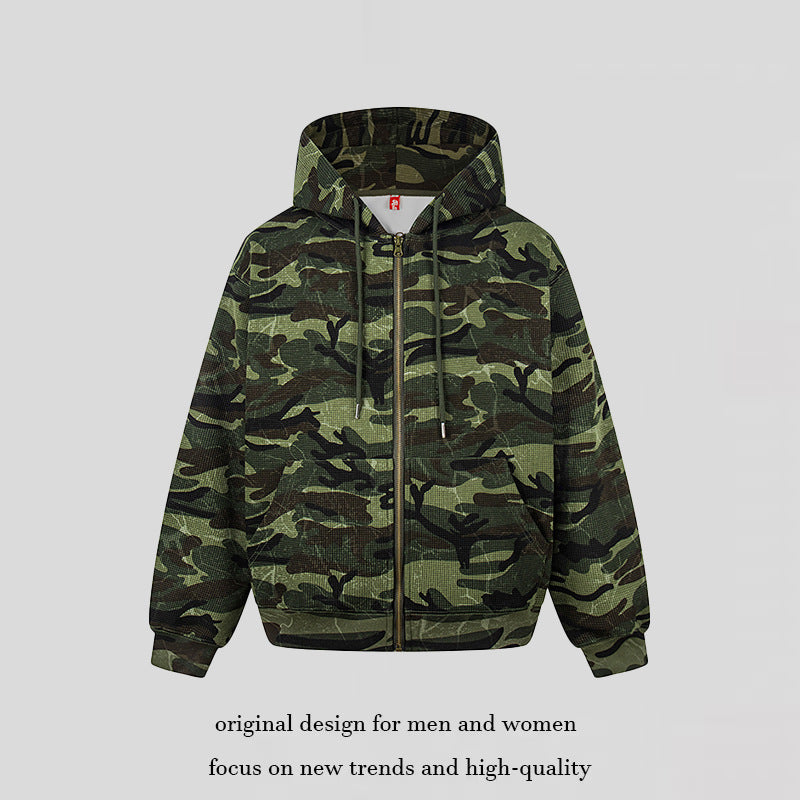Unisex Kapuzensweatjacke im Camouflage-Design mit durchgehendem Reißverschluss Shop Nory