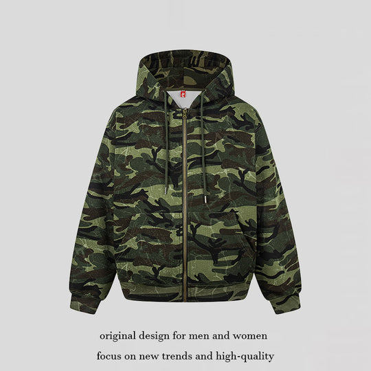 Unisex Kapuzensweatjacke im Camouflage-Design mit durchgehendem Reißverschluss Shop Nory