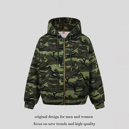 Unisex Kapuzensweatjacke im Camouflage-Design mit durchgehendem Reißverschluss Shop Nory