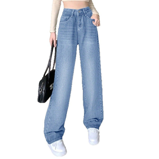 Damen weite High-Waist Baggy-Jeanshose mit geradem Bein Shop Nory