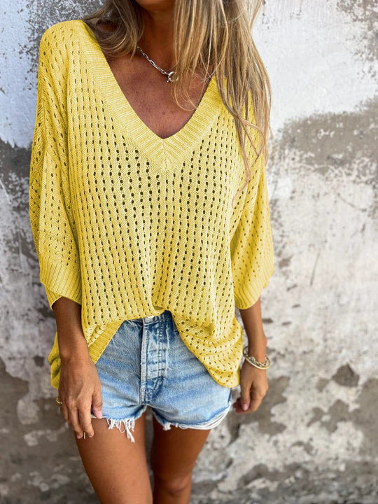 Damen nan luftig gestrickter V-Ausschnitt Pullover im Oversize-Schnitt Shop Nory