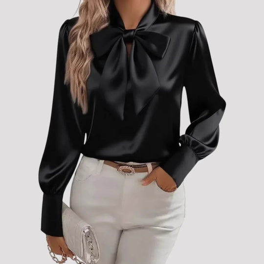 Damen elegante Bluse mit Schleifenkragen