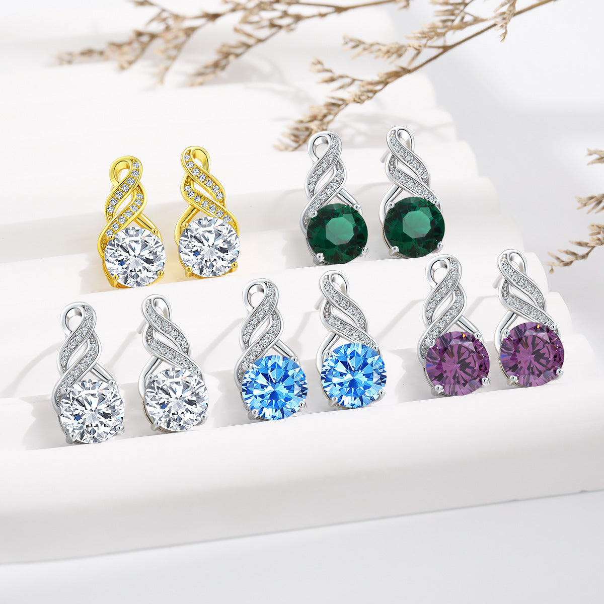 Damen elegante Ohrringe mit funkelndem Zirkon und geschwungenem Design Shop Nory