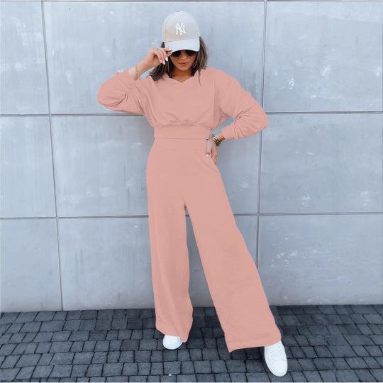 Damen Loungewear-Set mit Cropped V‑Ausschnitt-Pullover und hochtaillierter Palazzohose Shop Nory