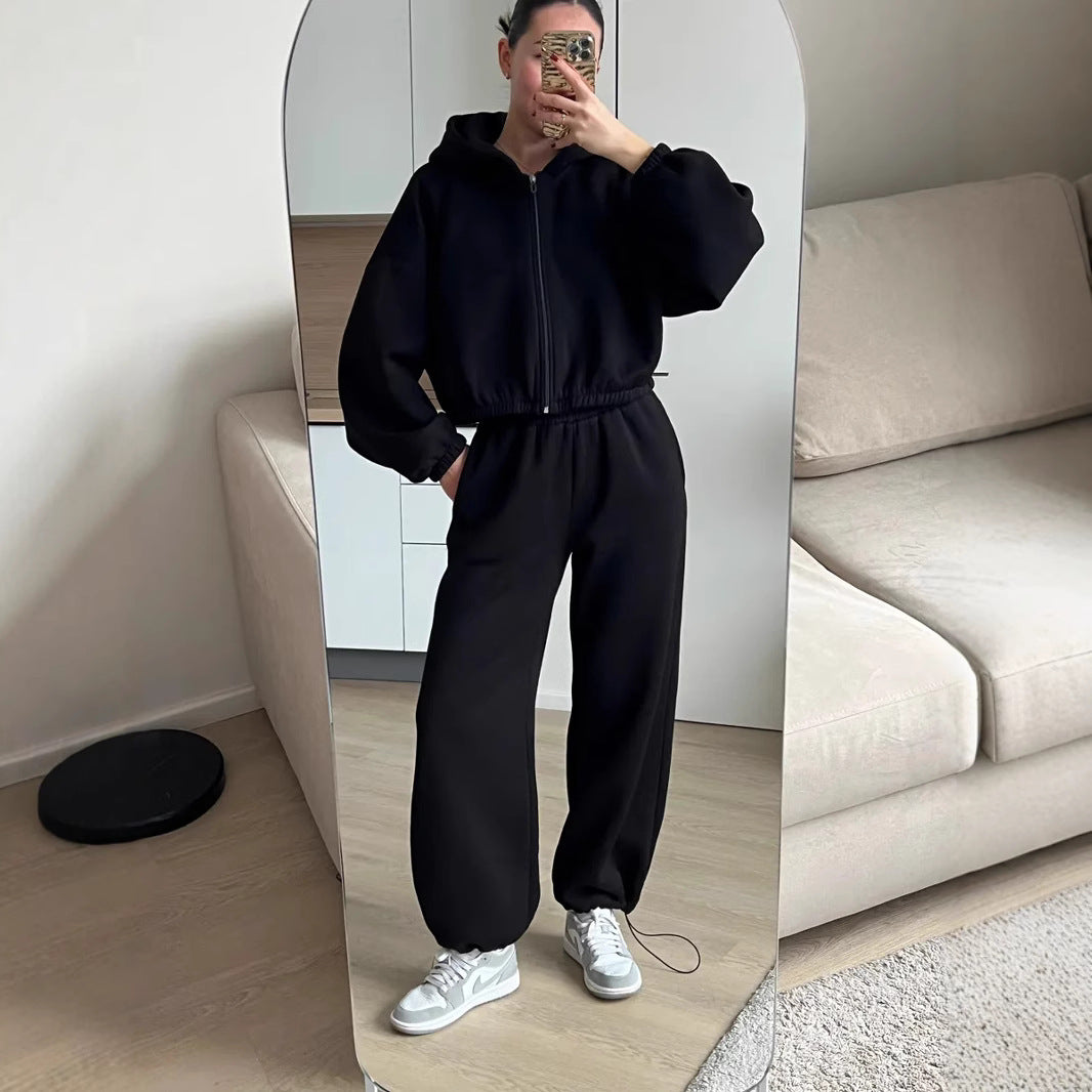 Damen Oversize Sweatset mit Reißverschluss Bomberjacke und Highwaist Jogginghose Shop Nory