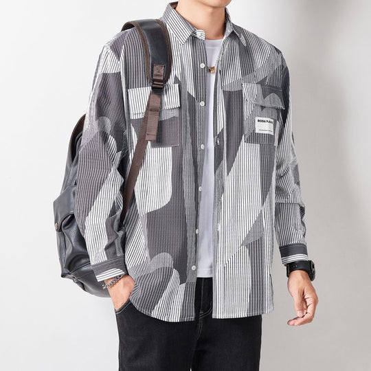 Herren Lockeres Hemdjacke im grafischen Nadelstreifen-Mix mit aufgesetzten Brusttaschen Shop Nory