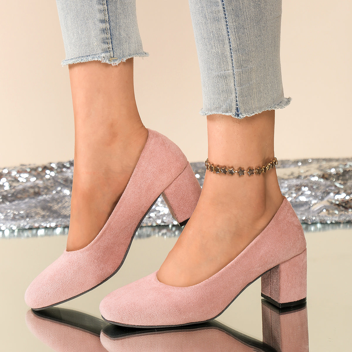 Damen Elegante und bequeme Pumps mit Blockabsatz Shopnory