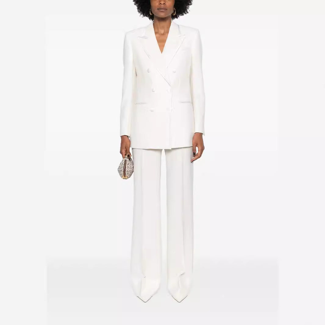 Damen Doppelreihiges Longblazer‑Hosenanzug mit Marlene‑Weitbeinhose und schlanker Silhouette Shop Nory