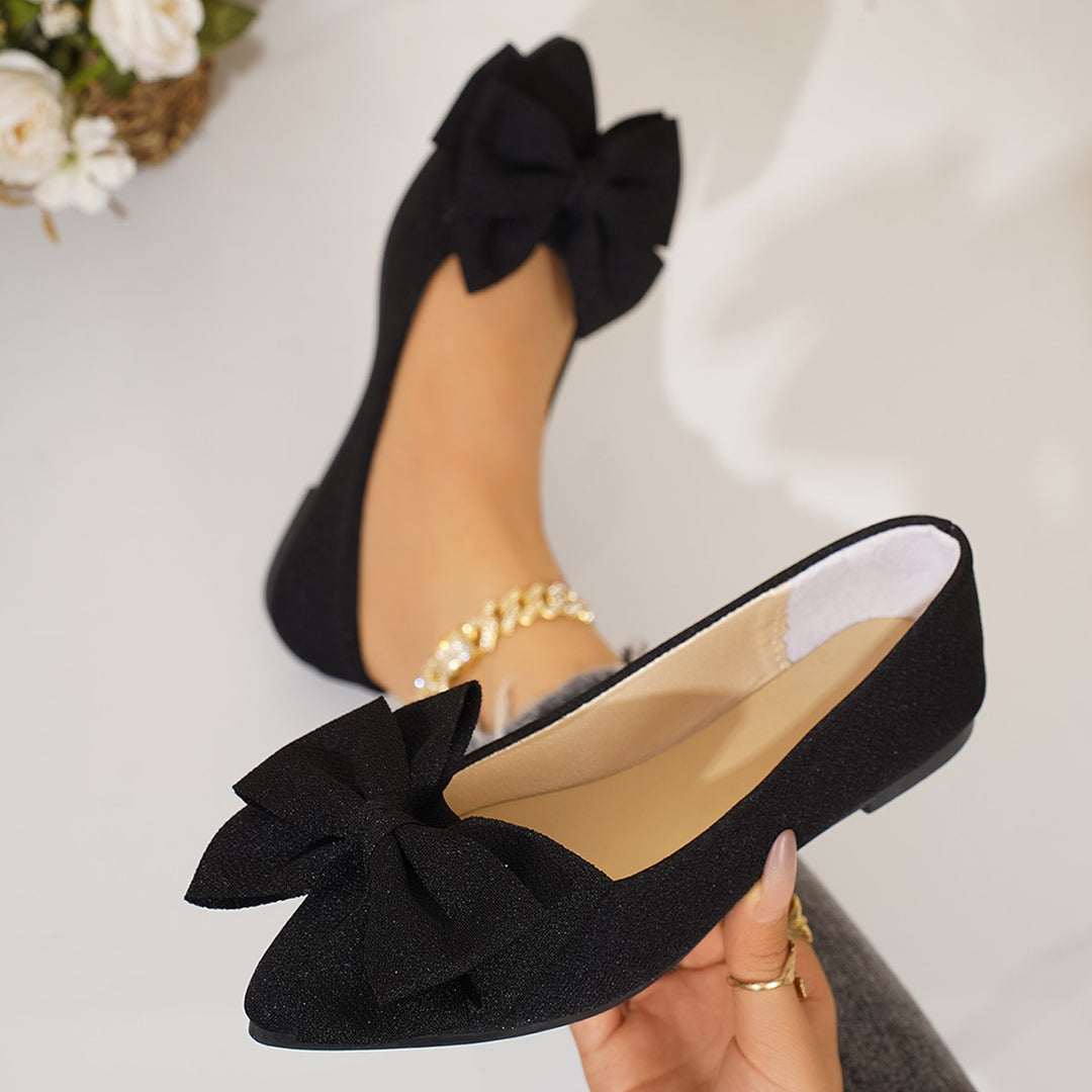 Damen elegante spitze Ballerinas mit großer Zierschleife und schimmerndem Obermaterial Shop Nory