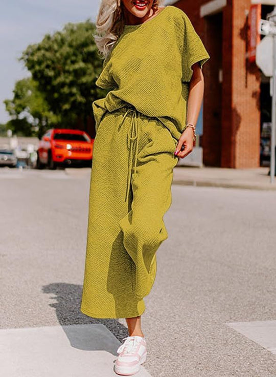 Damen lässiges Jumpsuit-Set aus weichem Material mit elastischem Bund und weit geschnittenen Beinen