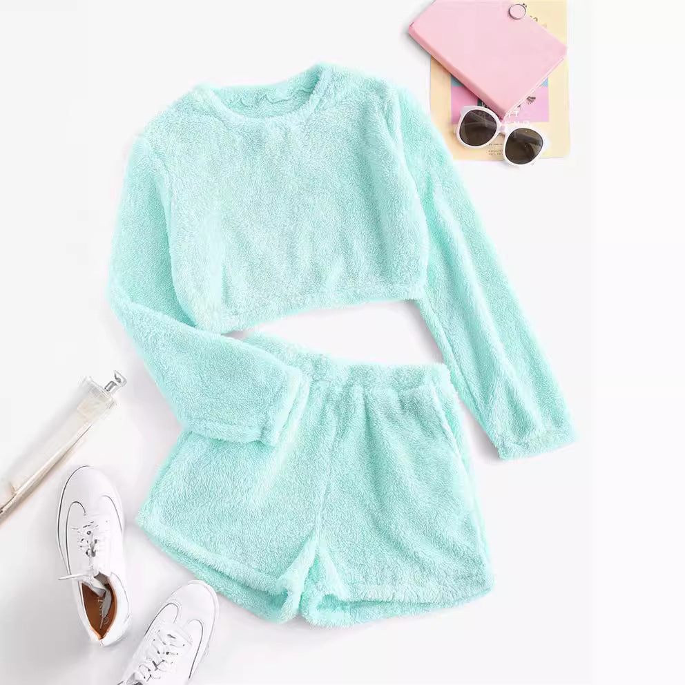 Damen Kuschelige Plüsch-Pyjama-Set