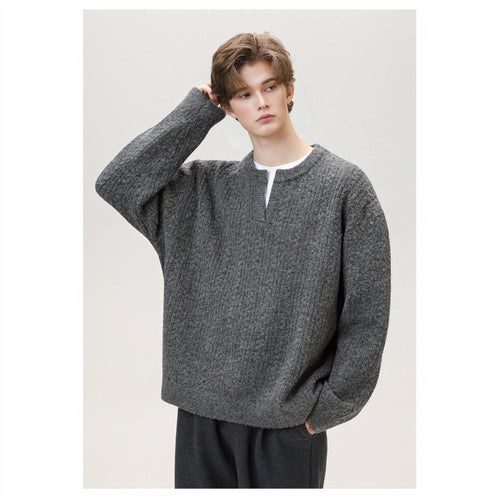 Damen Grobgestrickter Zopfmuster-Pullover mit V‑Ausschnitt und Lagen‑Optik Shop Nory