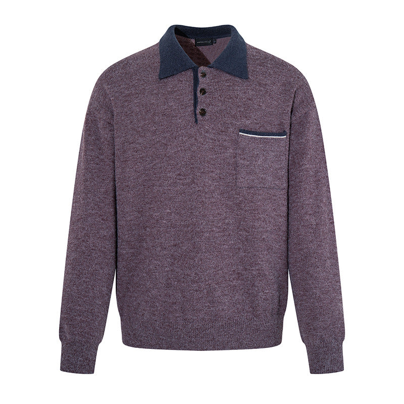 Herren Poloshirt-Strickpullover mit Knopfleiste, Brusttasche und Kontrastkragen Shop Nory