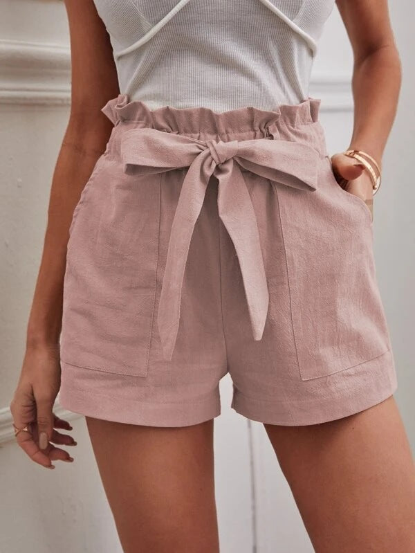 Damen elegante Shorts mit Bindegürtel und breitem Bund