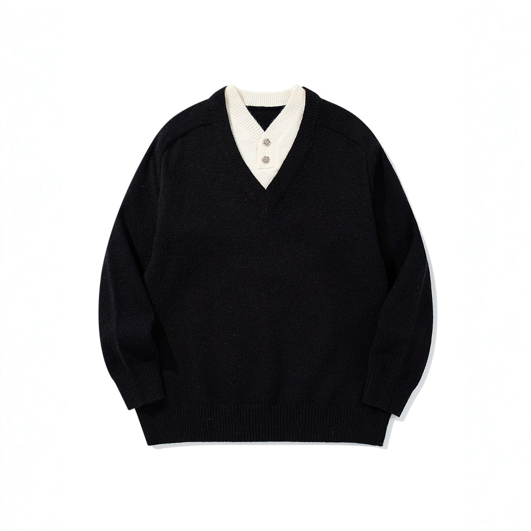 Herren Pullover mit tiefem V-Ausschnitt und eingearbeitetem Henley‑Kragen Shop Nory