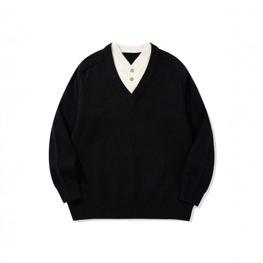 Herren Pullover mit tiefem V-Ausschnitt und eingearbeitetem Henley‑Kragen Shop Nory
