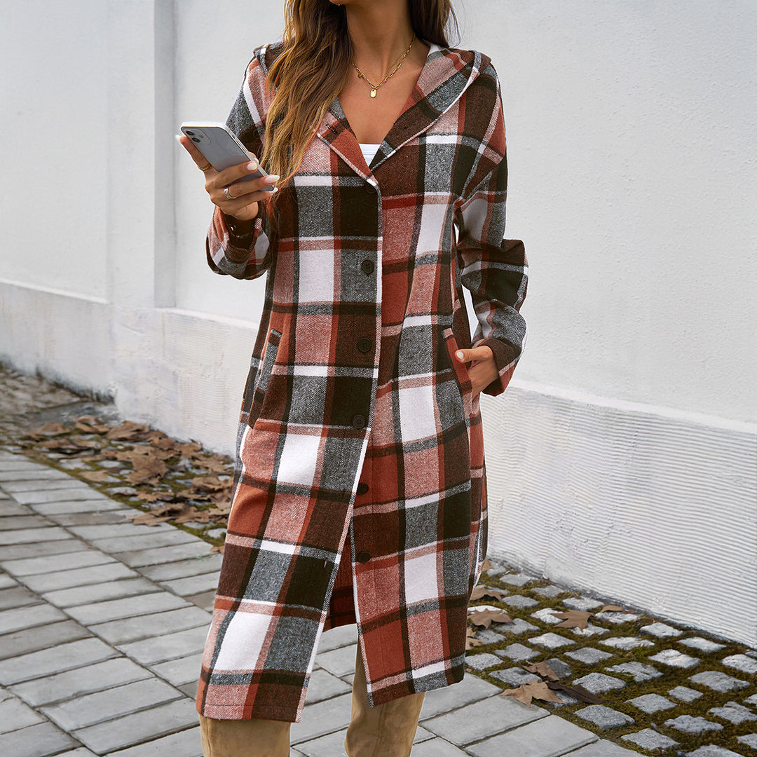 Damen nan lockeres Kapuzen-Hemdkleid mit karierter Flanelloptik, durchgehender Knopfleiste und hohem Beinschlitz Shop Nory