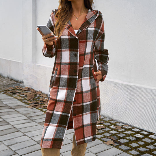 Damen nan lockeres Kapuzen-Hemdkleid mit karierter Flanelloptik, durchgehender Knopfleiste und hohem Beinschlitz Shop Nory