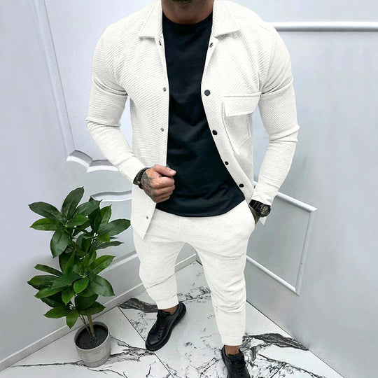 Herren Strukturiertes Jersey-Freizeitset mit Overshirt und Tapered Jogginghose Shop Nory