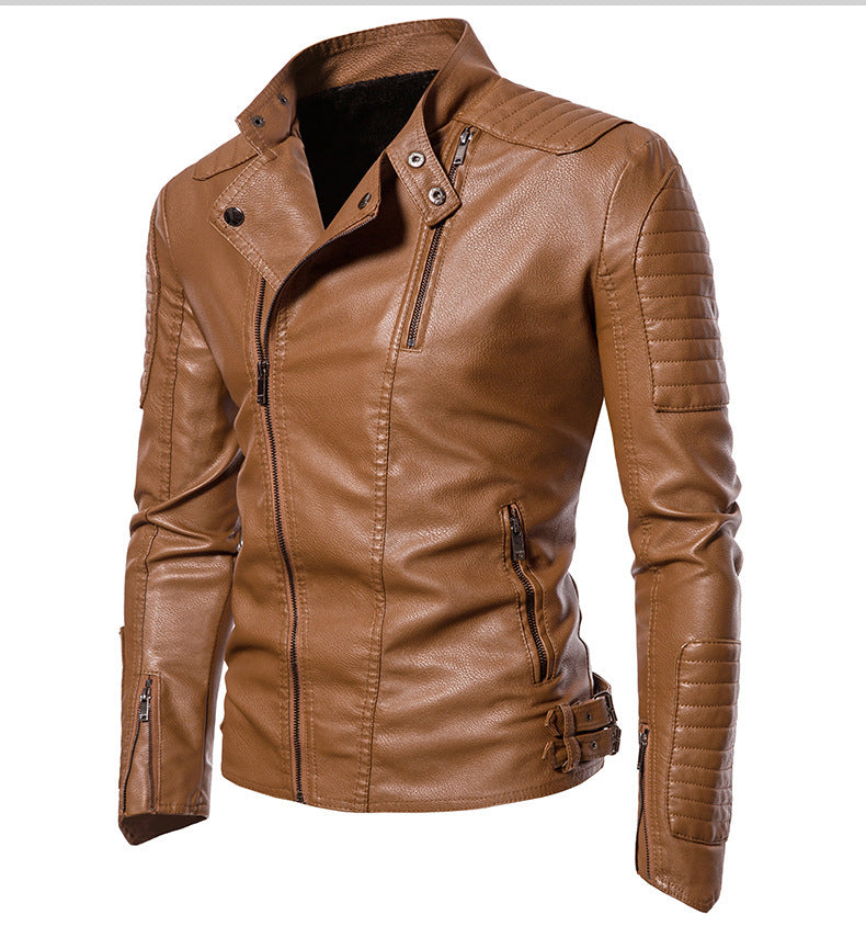 Herren Slim-Fit Bikerblouson aus Kunstleder mit gesteppter Schulter- und Ärmelpasse Shop Nory