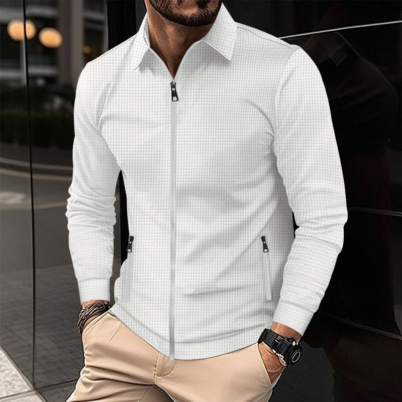 Herren nan strukturiertes Slim-Fit Zip-Überhemd mit Hemdkragen Shop Nory