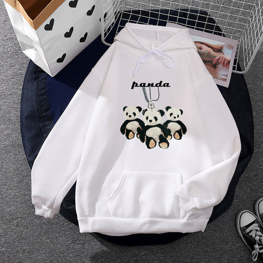 Damen nan oversized Kapuzenpullover mit Plüsch-Panda-Applikation und Kängurutasche Shop Nory