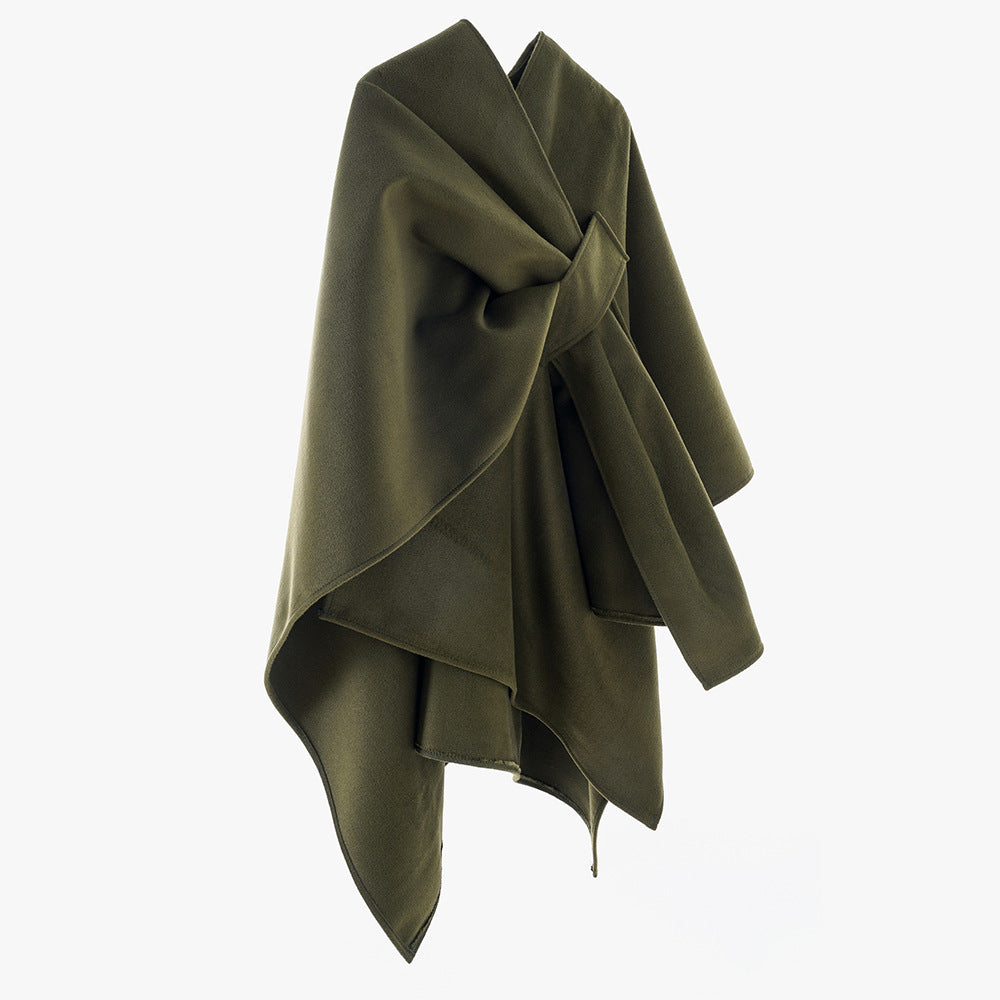 Damen Multifunktionaler Cape‑Überwurf aus Wollmix mit drapiertem Knotendetail Shop Nory