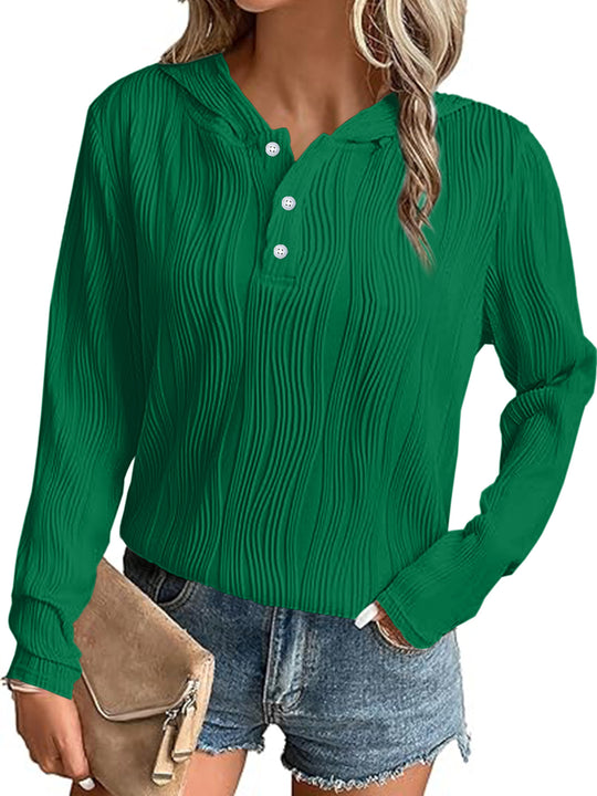 Damen Geripptes Kapuzen-Henleyshirt mit Knopfleiste und leichter Struktur Shop Nory