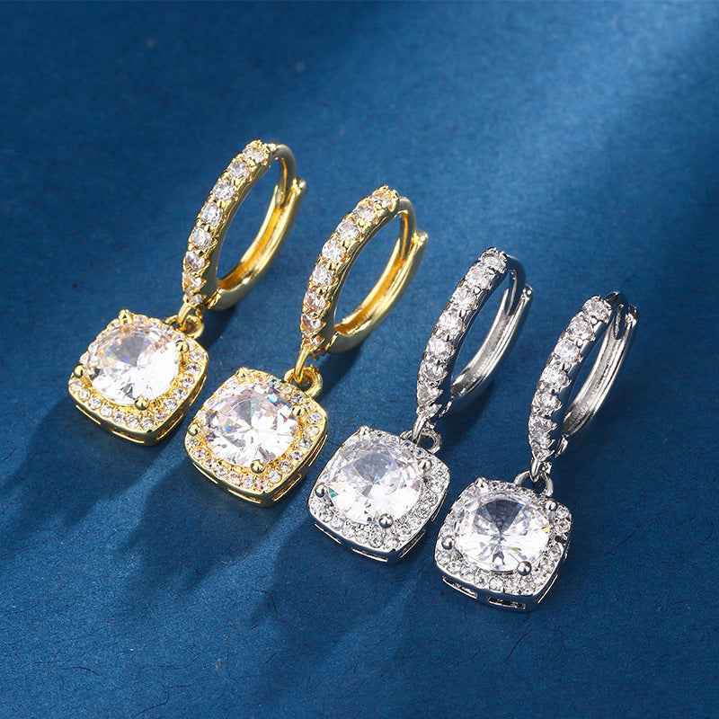 Damen Elegante Ohrringe mit funkelnden Zirkonia und quadratischen Anhängern Shop Nory
