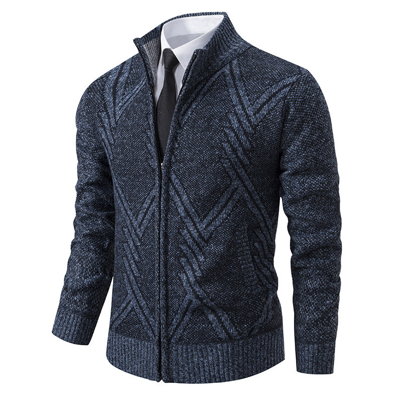 Herren Strick-Zipcardigan mit Stehkragen und strukturiertem Jacquardmuster Shop Nory