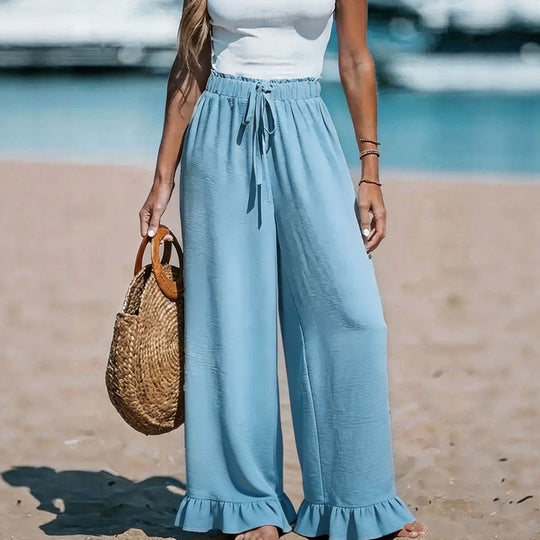 Damen Leichte Leinenhose mit weitem Bein und elastischem Bund Shop Nory