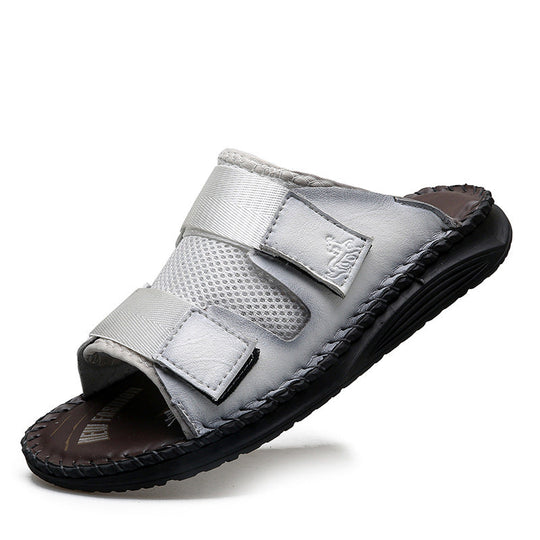 Herren Atmungsaktive Leder-Sandalen mit verstellbarem Klettverschluss