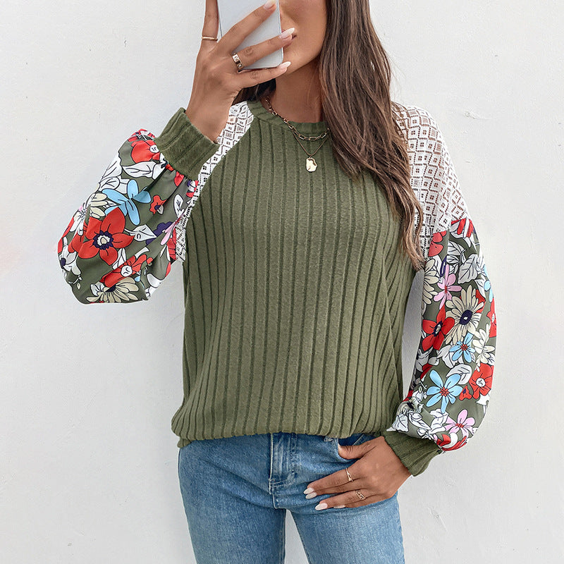 Damen Modischer Pullover mit floralen Ärmeln Shop Nory
