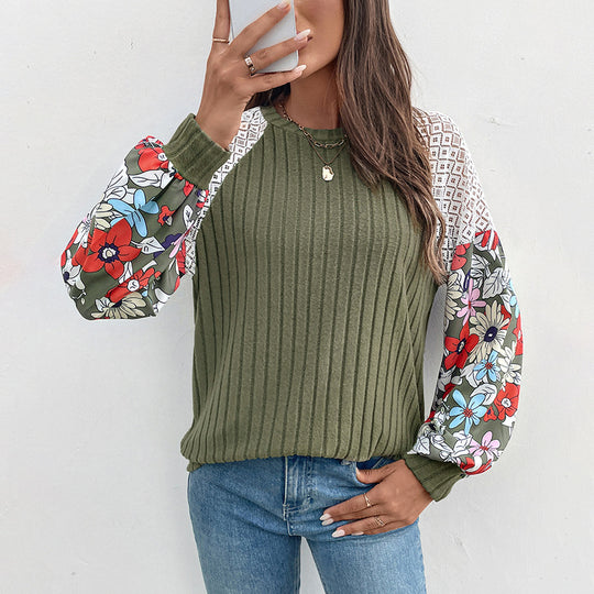 Damen Modischer Pullover mit floralen Ärmeln Shop Nory